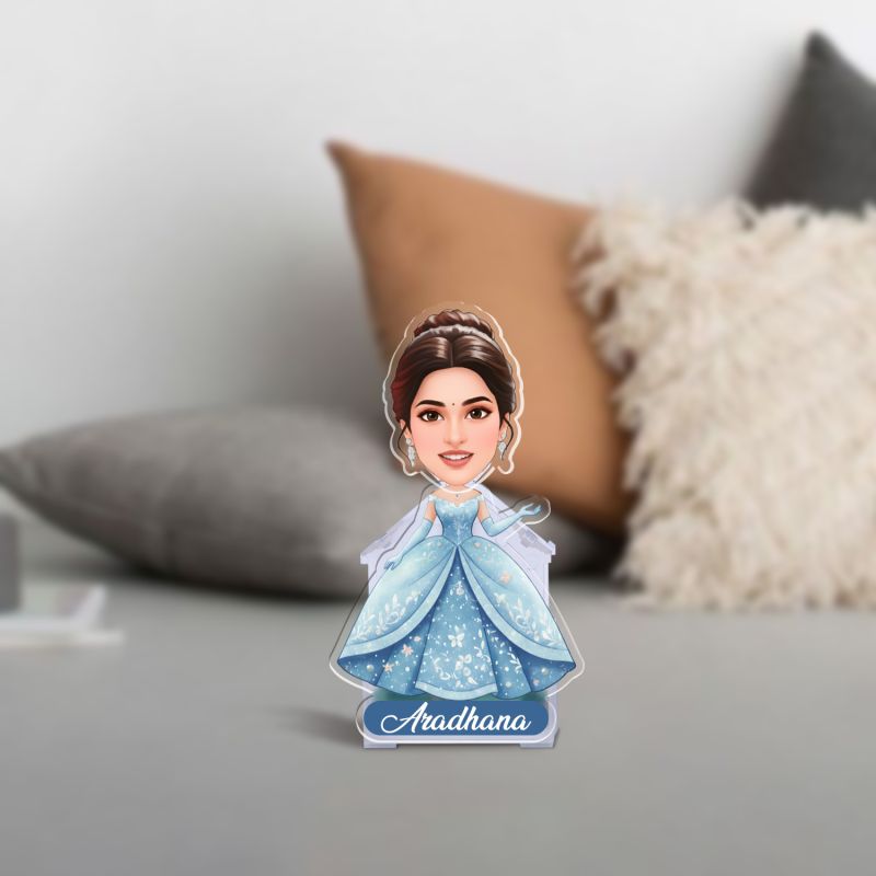 Personalized Cinderella Princess Sky Blue Dress Bobblehead Caricature Theme for Kids Birthday Gift, Kids Room & Home Decor Birthday Return Gift for Girls Battery Powered Shaking Head